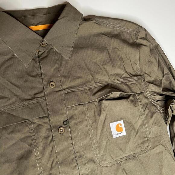 Carhartt Men’s Relaxed Fit Button-Up Work Shirt M Regular Green Cotton Nylon - Picture 5 of 8